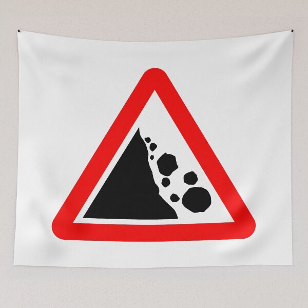Item preview, Risk of falling or fallen rocks ahead British Road Sign designed and sold by LoveOfMaps.