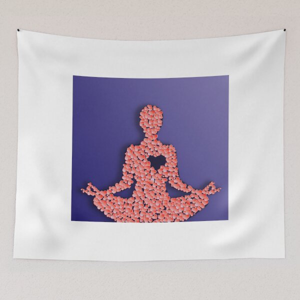 Item preview, Iconos de siluetas de yoga, arte de siluetas, ilustración de corazones dibujada a mano. Silueta aislada de una mujer sentada en posición de loto de yoga. designed and sold by vilma3000.