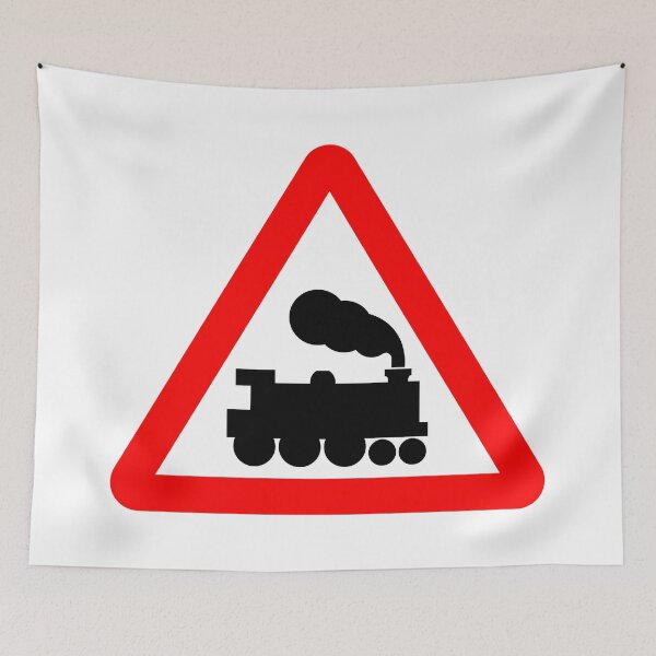 Item preview, Railway level crossing ahead British Road Sign designed and sold by LoveOfMaps.