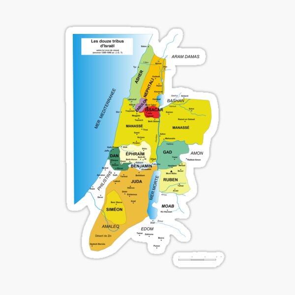 Map of Twelve Tribes of Israel from 1200 to 1050 According to Book of Joshua in French Sticker