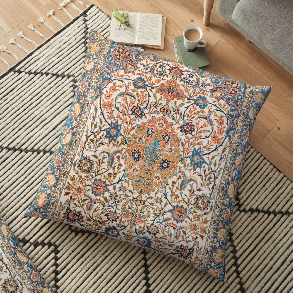 Isfahan Antique Central Persian Carpet Print Floor Pillow