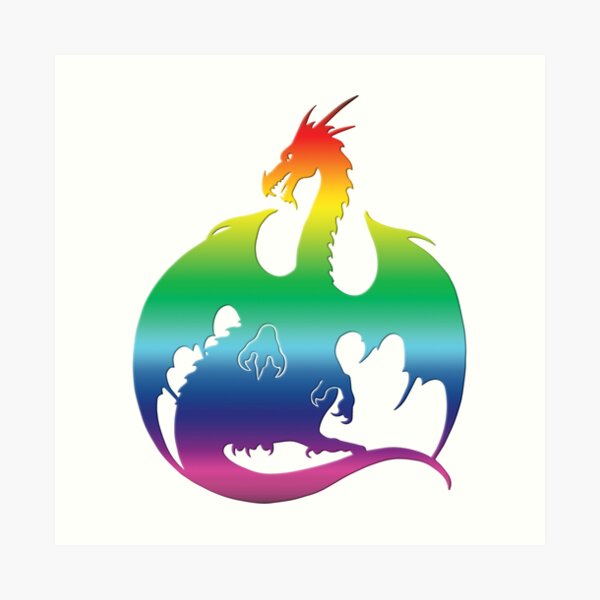 Rainbow Dragon Silhouette Art Print