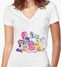 My Little Pony Mane6 and Logo Women's Fitted V-Neck T-Shirt