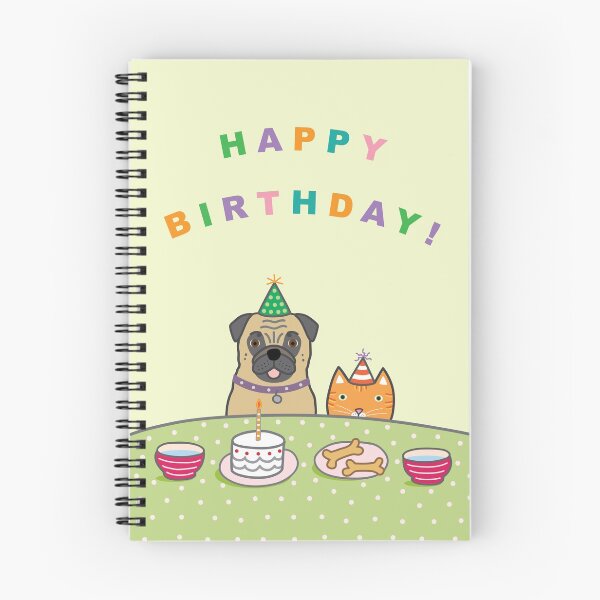 Item preview, Happy Birthday Pug with Kitty designed and sold by dreamingdogs.