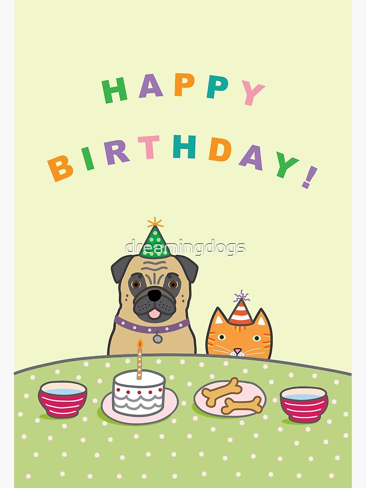 Carte De Vœux Carlin De Joyeux Anniversaire Avec Kitty Par Dreamingdogs Redbubble