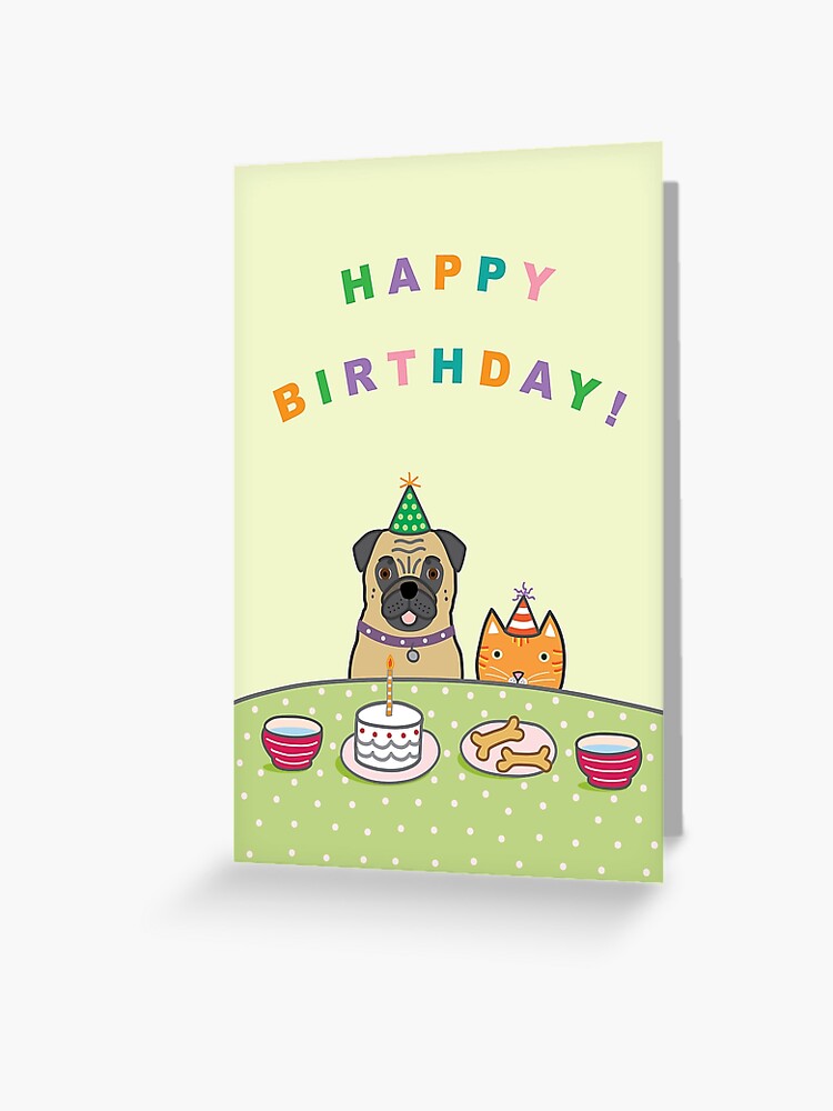 Carte De Vœux Carlin De Joyeux Anniversaire Avec Kitty Par Dreamingdogs Redbubble