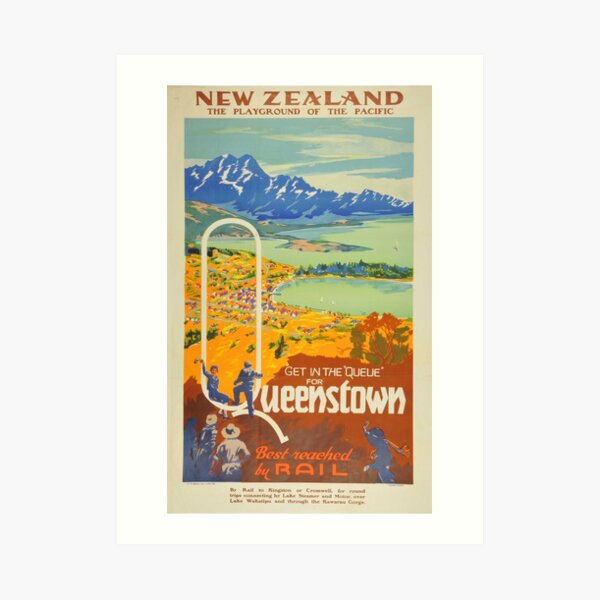 Vintage Queenstown New Zealand Travel Art Print