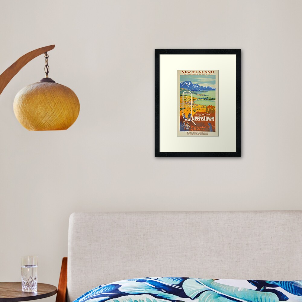 "Vintage Queenstown New Zealand Travel" Framed Art Print