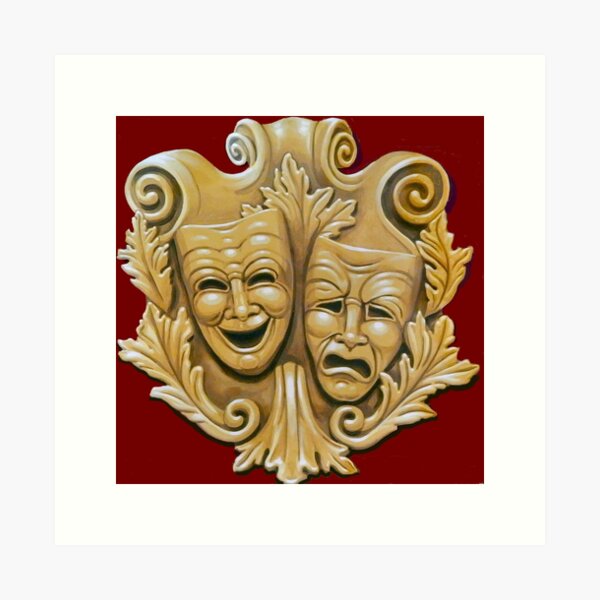 Gold Comedy and Tragedy Theater Masks Graphic by schwegel