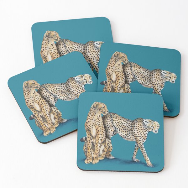 Item preview, Two Watercolor Cheetahs - Mosaic Blue background designed and sold by Linda Sholberg.