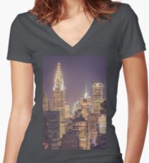 Chrysler Building Dusk Women's Fitted V-Neck T-Shirt