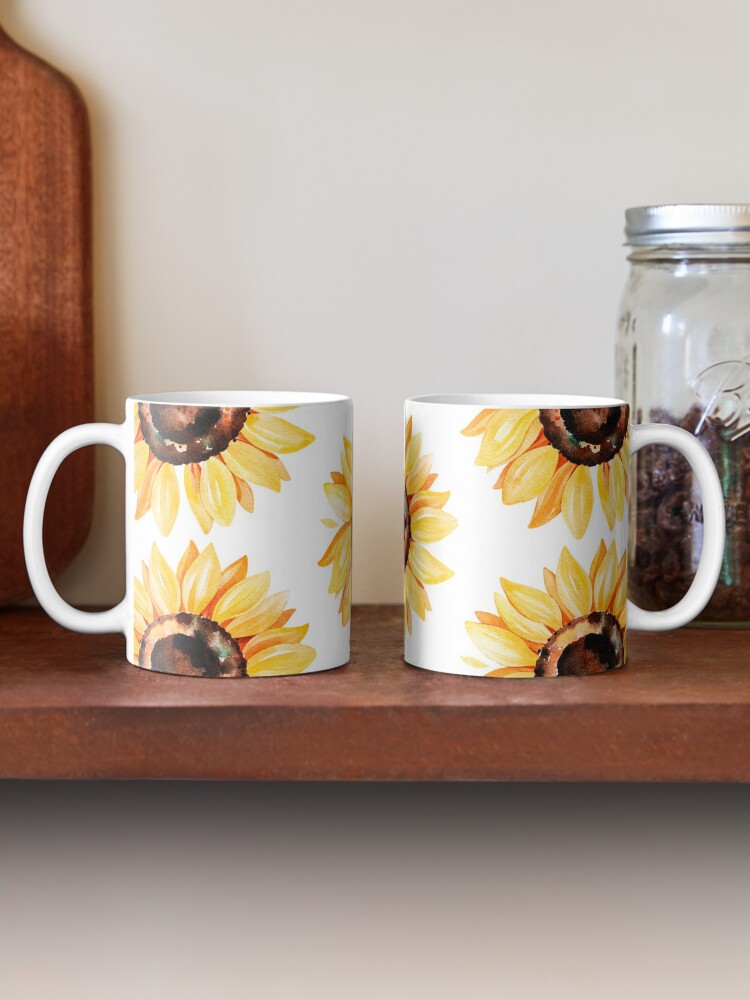 Alternate view of Watercolor sunflower, hand painted yellow flower Coffee Mug