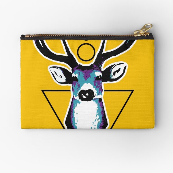 Deer or deer head acid colors with geometric background. Zipper Pouch