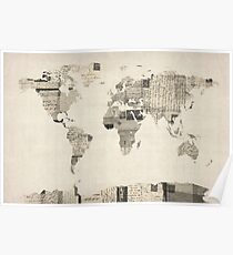 Map of the World Map from Old Postcards Poster