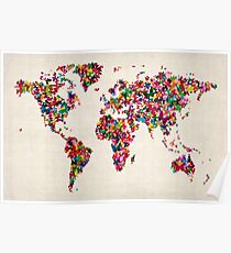 Butterflies Map of the World Map Poster
