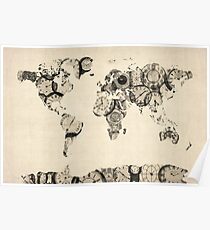 Map of the World Map from Old Clocks Poster