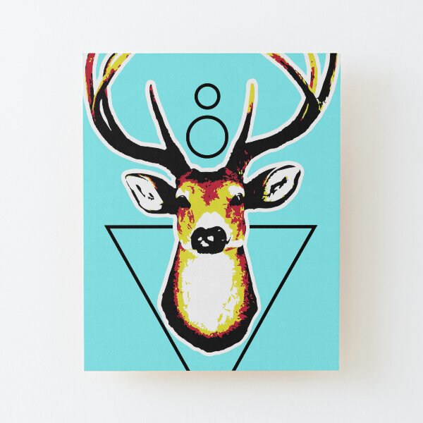 Deer or deer head acid colors with geometric background. Wood Mounted Print