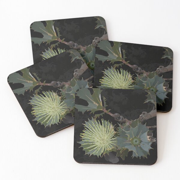 Item preview, Banksia obvata digital drawing on Black designed and sold by Leonie Mac Lean.