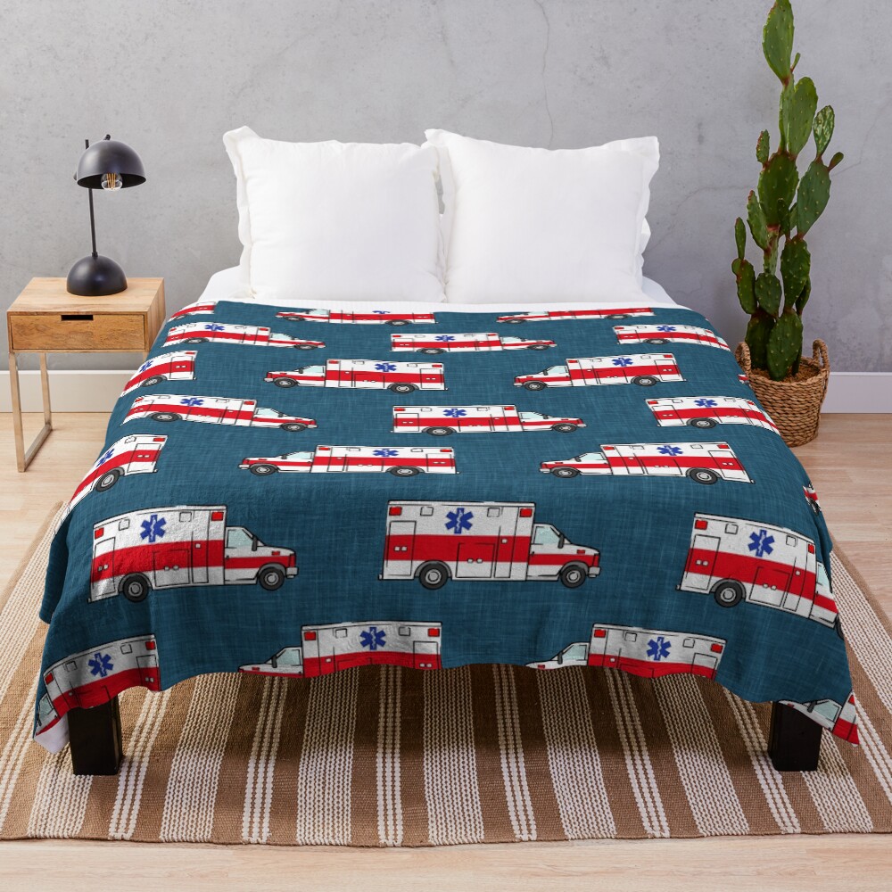 Ambulance on Dark Blue Throw Blanket