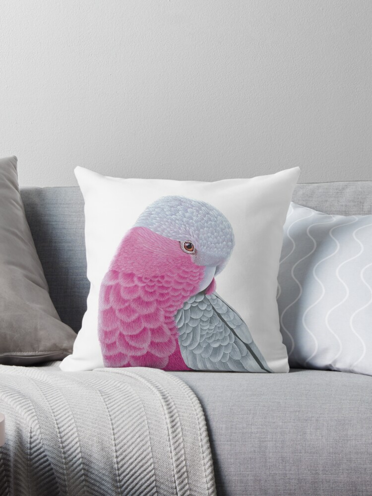 Thumbnail 1 of 3, Throw Pillow, Galah - Pink and Grey designed and sold by Nicole Grimm-Hewitt.