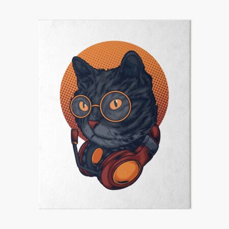 DJ Cat (Black) | Art Board Print