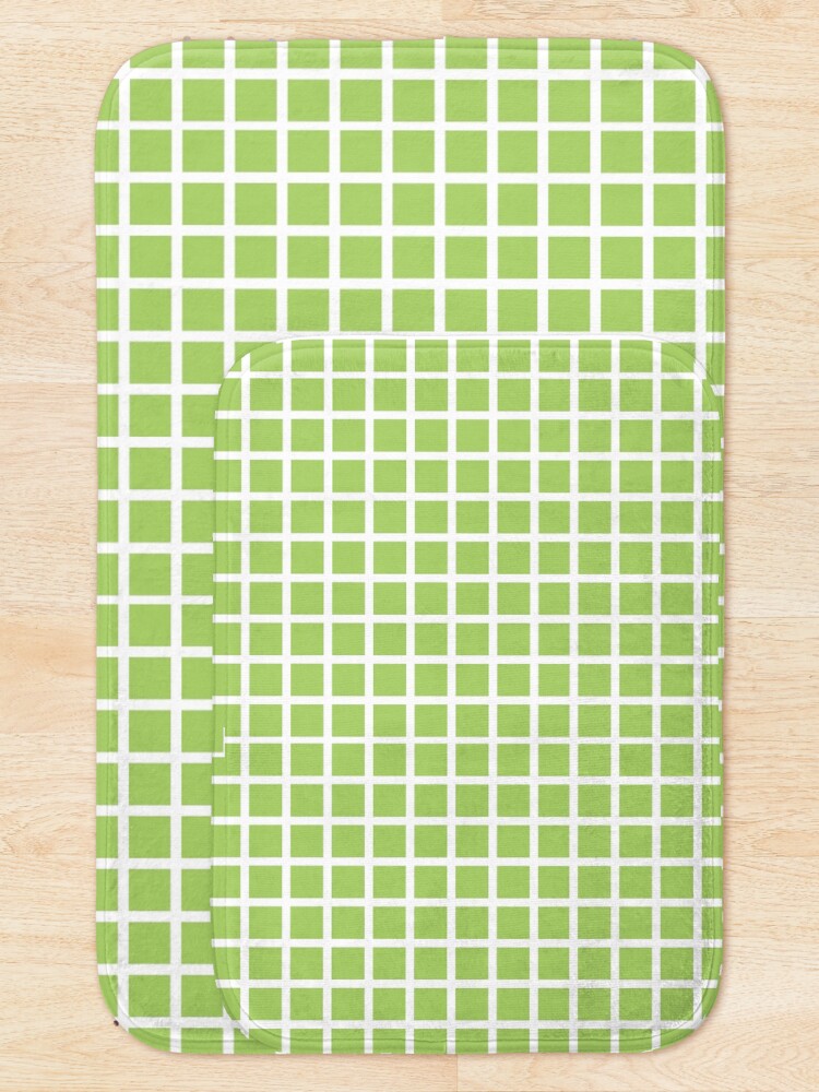 Alternate view of green and white grid checker pattern Bath Mat