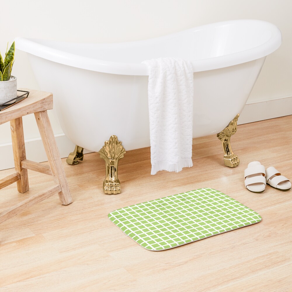 green and white grid checker pattern Bath Mat