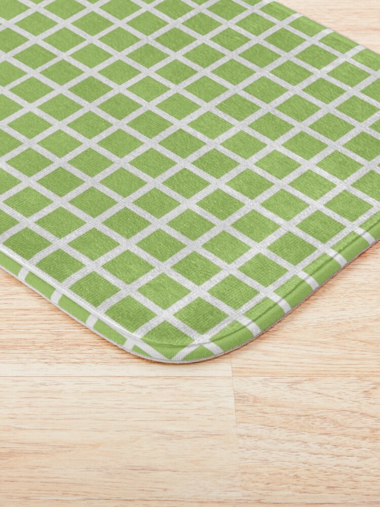 Alternate view of green and white grid checker pattern Bath Mat