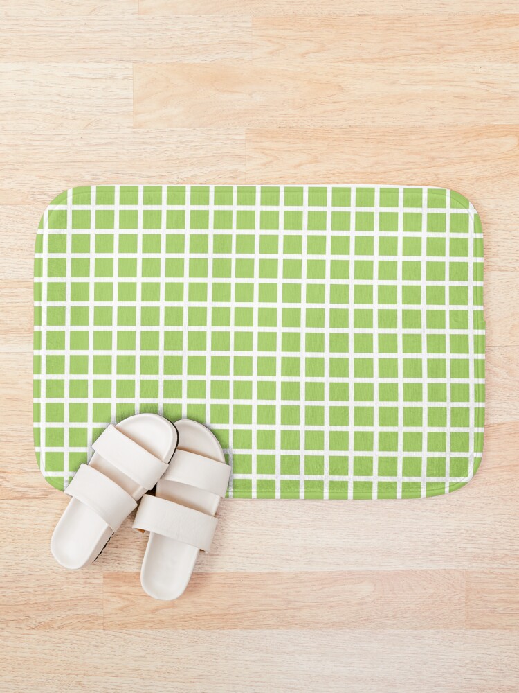 Alternate view of green and white grid checker pattern Bath Mat
