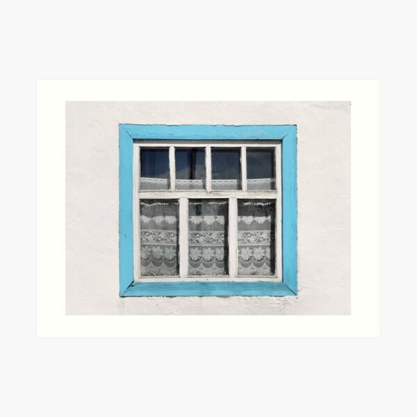 Karakul window - sellotape, tinsel and a lace curtain Art Print