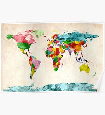 World Map Watercolors Poster
