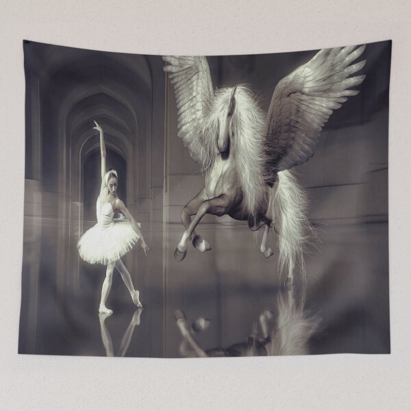 Item preview, Ballerina Magical Dance With Mythical Creature Unicorn With Floor Reflection designed and sold by 108dragons.