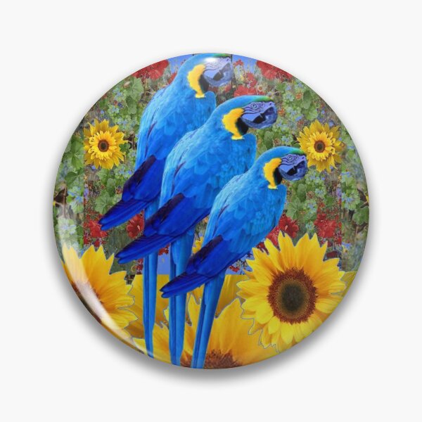 Item preview, THREE BLUE MACAWS SUNFLOWER  GARDEN ART designed and sold by sharlesart.