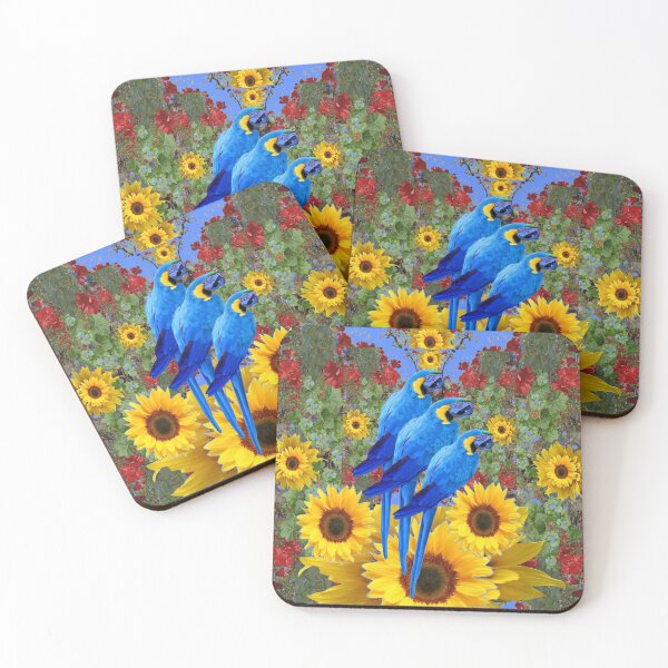 Item preview, THREE BLUE MACAWS SUNFLOWER  GARDEN ART designed and sold by sharlesart.