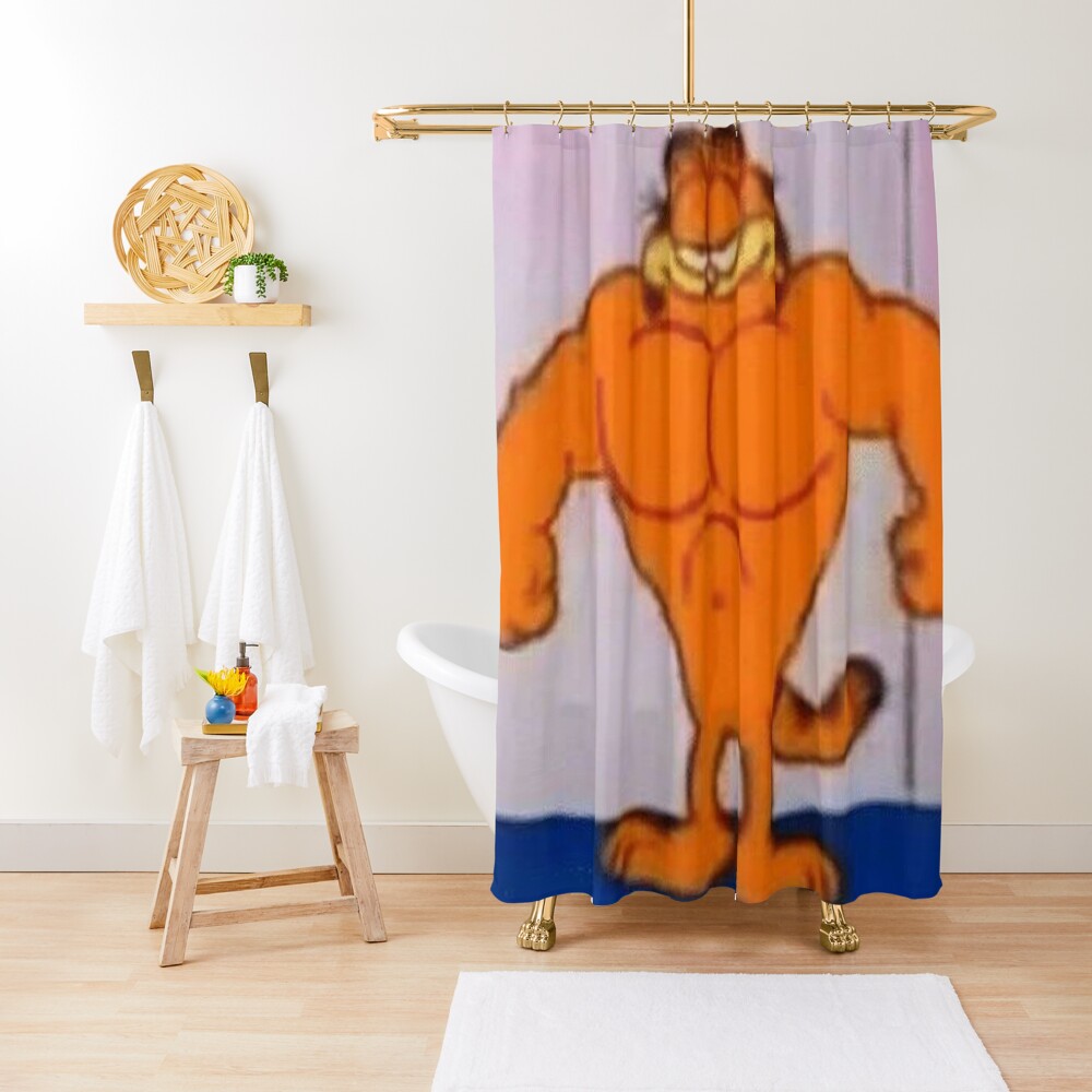 Muscle Garfield Shower Curtain For Sale By Moondreamer Redbubble 