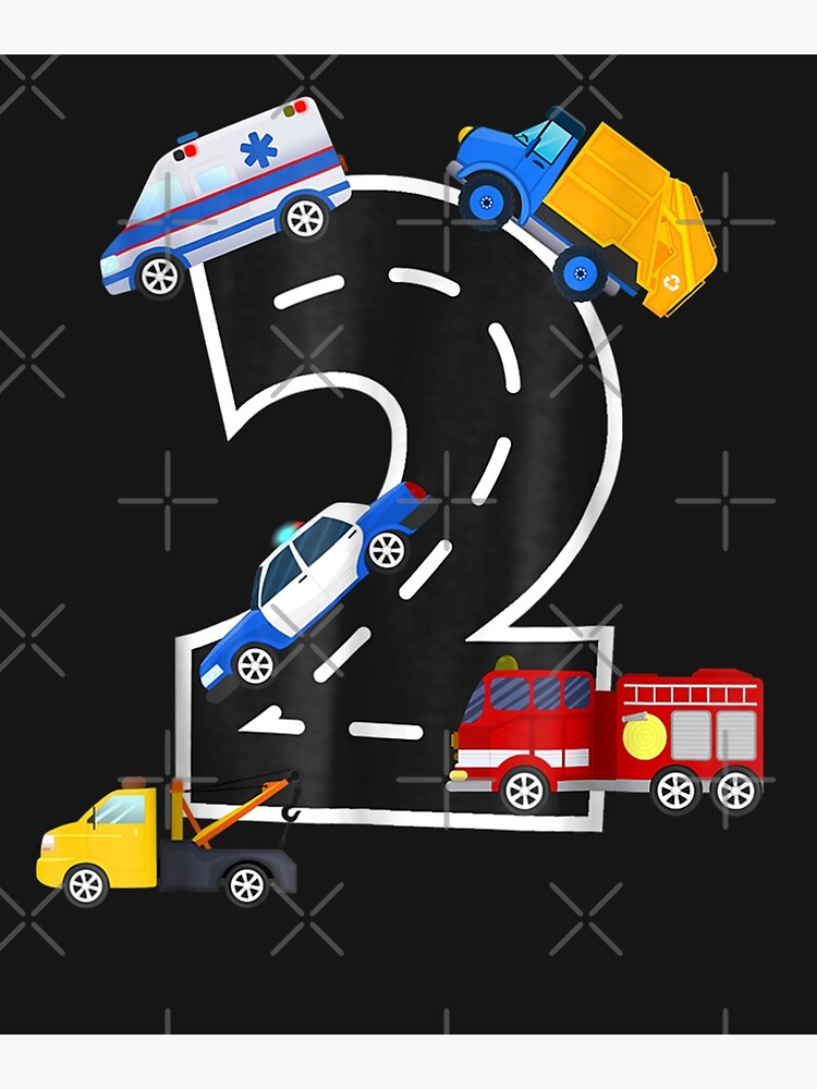 Carte De Vœux 2e Anniversaire Voiture De Police Camion De Pompiers Garcons 2 Ans Par Martingrundy Redbubble