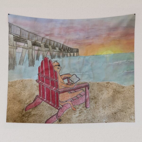 Item preview, Cat Reading on a Beach designed and sold by Katelyn Wollschlager.
