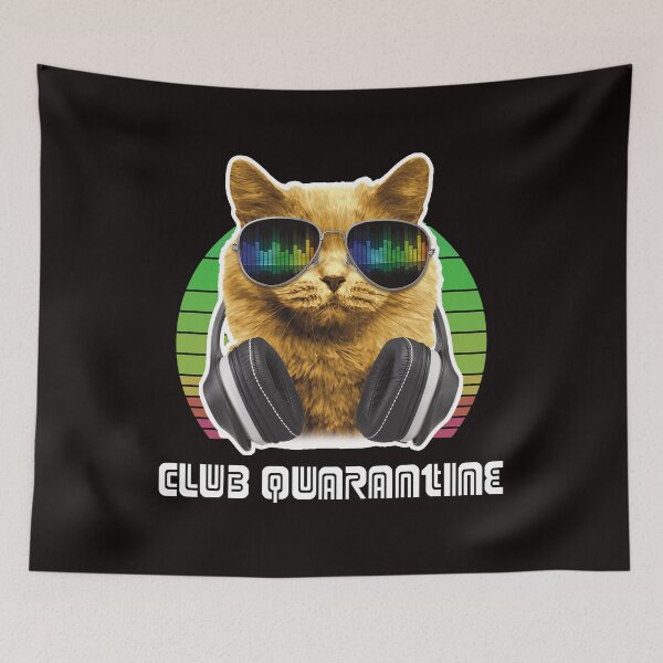 Item preview, CLUB QUARANTINE CAT WITH HEADSET T-Shirt designed and sold by SweetMayDesigns.