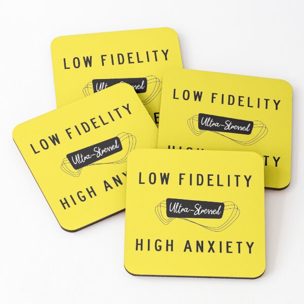 Item preview, “Low Fidelity High Anxiety” Black Yellow 60s Music Parody Slogan designed and sold by JessicaAmber.