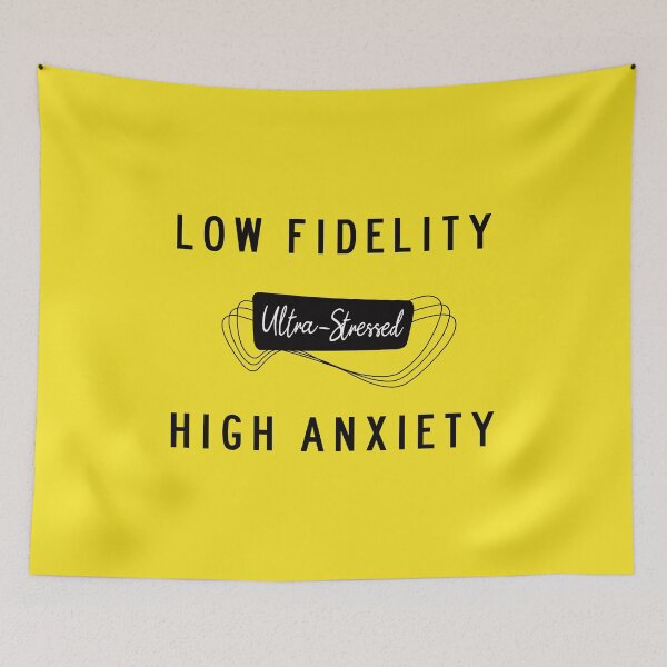 Item preview, “Low Fidelity High Anxiety” Black Yellow 60s Music Parody Slogan designed and sold by JessicaAmber.