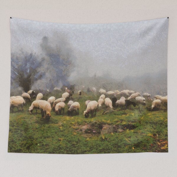 Item preview, Flock of sheep on the hill designed and sold by Ghazal-art.
