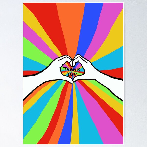 Thank You in Rainbow Colored Pencil Art Print for Sale by