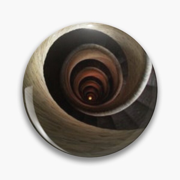 A top view of a spiral staircase that goes down, spiraling along the walls of an endless circular tunnel Pin