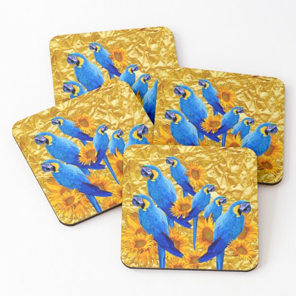 Item preview, GOLDEN SUNFLOWERS & BLUE MACAWS ON GOLD LEAF designed and sold by sharlesart.