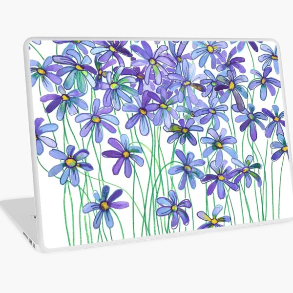 Purple Daisies in Watercolor & Colored Pencil Laptop Skin
