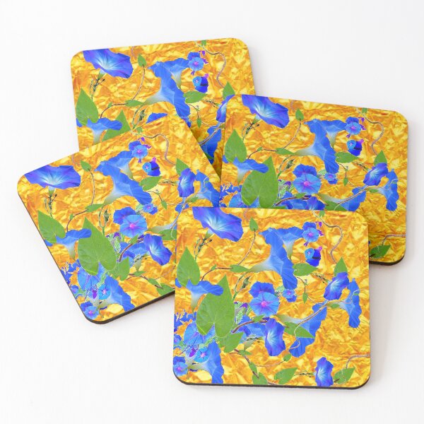 Item preview, BLUE MORNING GLORIES GARDEN ON GOLD LEAF ABSTRACT designed and sold by sharlesart.