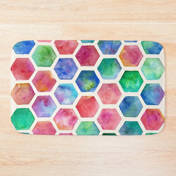 Discover Hand Painted Watercolor Honeycomb Pattern | Bath Mat