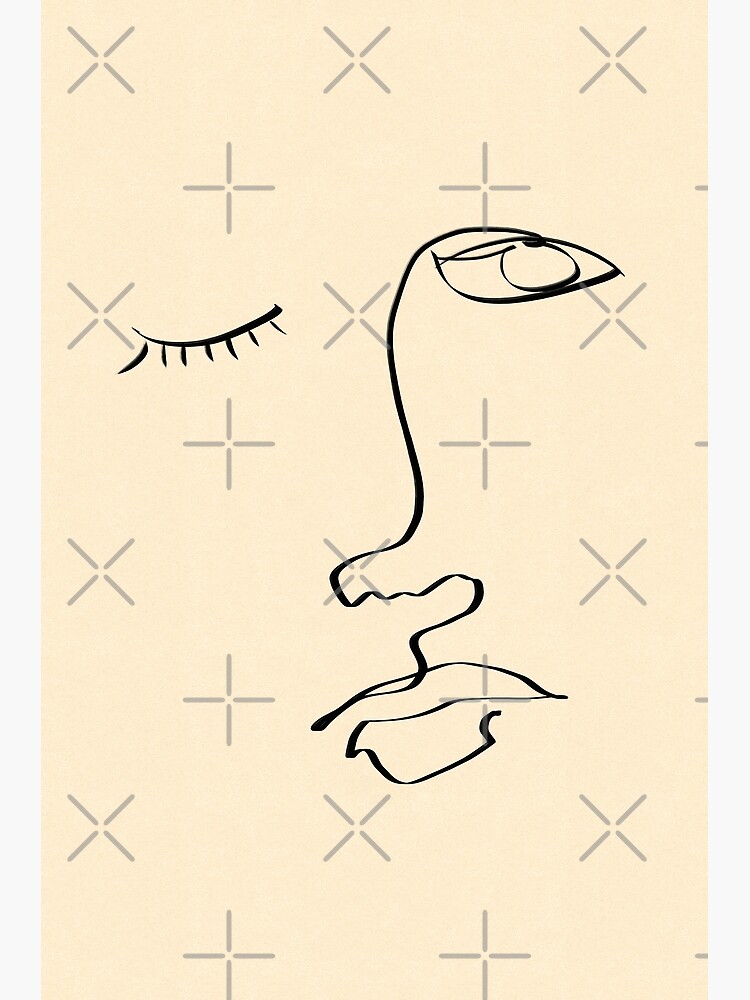 Poster « Illustration de visage de dessin au trait. Style du milieu du ...