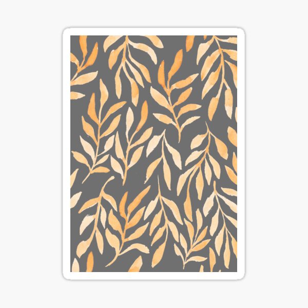 Golden Leaves on Grey Background // Nature Pattern // Simple Modern Watercolors Sticker