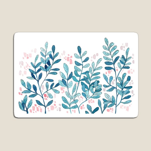 Stylized Nature Watercolor Pattern // Mixed Media Leaves Magnet